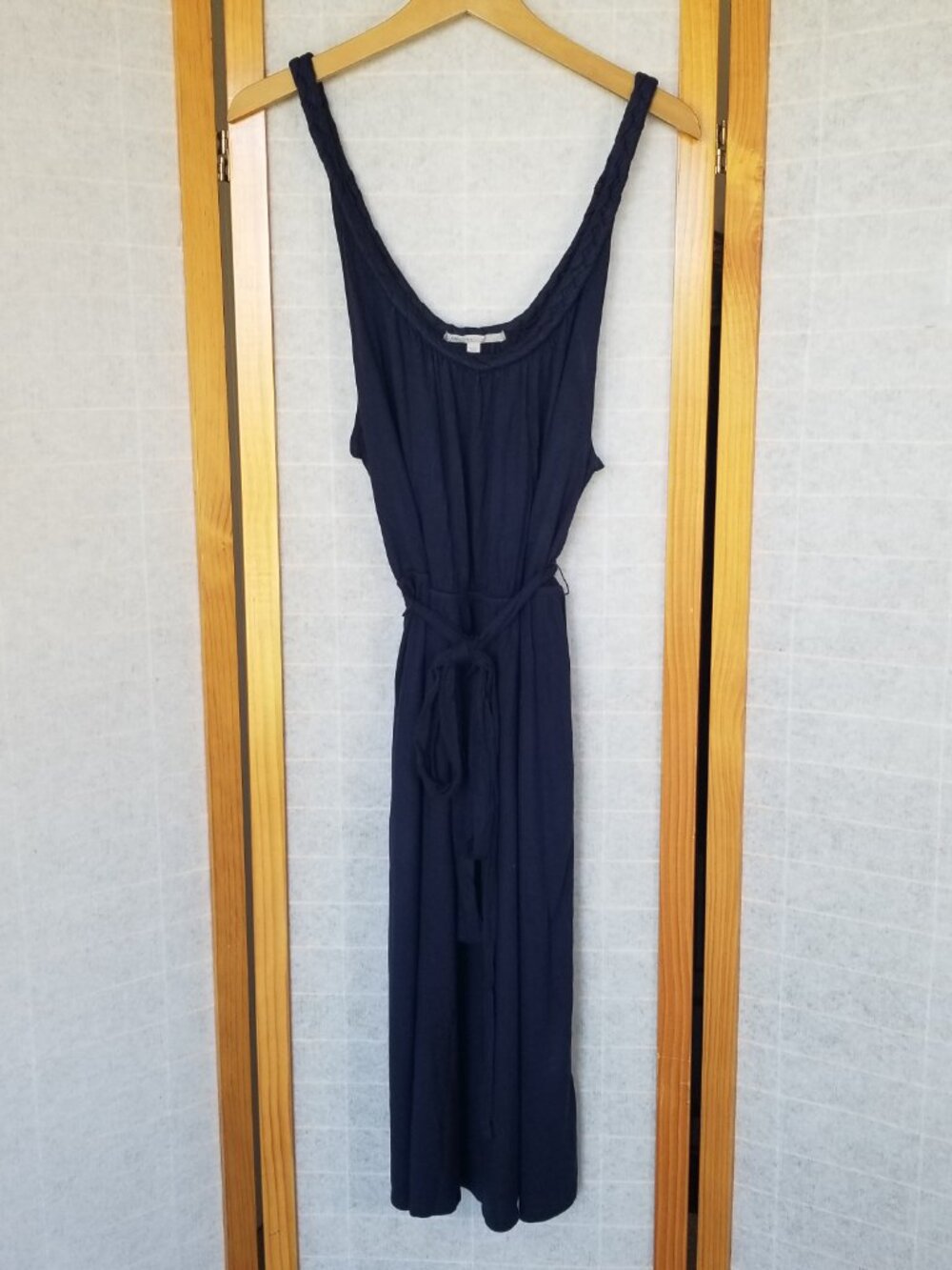 GAP Midi Dress Belted Braided Trim Tank Sun Dress Size Large Dark Blue